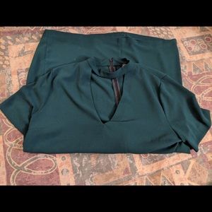 BOGO50% Dark green deep V choker dress